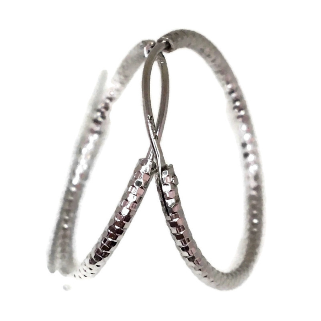 White Gold Hoop Earrings Unique Diamond Cut Slipin 50$